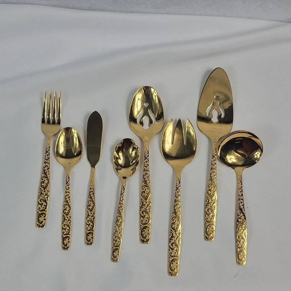 Americana Golden Heritage Pie Server Slotted Spoon Ladle Golden Scroll Design IS